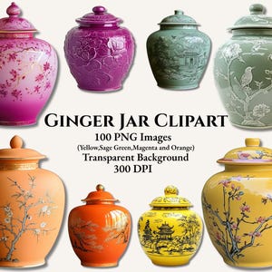 Gemberpot clipart set, chinoiserie gemberpot bundel, oosters vaasontwerp, vintage Chinese vaas illustraties, bloemen pot kunst, porseleinen vaasafbeeldingen