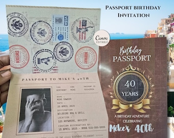 Passport Birthday Invitation Template: Travel Theme (Canva Editable)