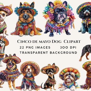 Cinco de Mayo Dog Breeds Clipart: Mexican Fiesta (PNG Digital Download)