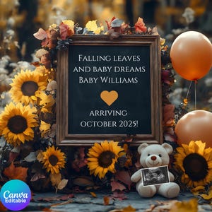 Herbst-Schwangerschaftsankündigung, Herbst-Baby-Enthüllung, saisonale Schwangerschaftskarte, neue Babyankündigung, Herbst-Thema