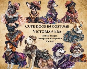 Victorian Dog Clipart PNGs, Canine Costume Art (Digital Download)