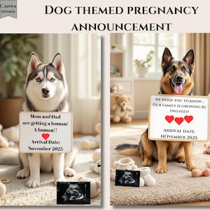 Biglietto di annuncio di gravidanza a tema cane, rivelazione unica, annuncio di nascita, regalo a sorpresa per gli amanti degli animali, annuncio di gravidanza in famiglia