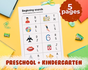 Beginning Sounds, Worksheets, Printable, Kindergarten, Instant download, Preschool,  Homeschool, Teacher Resources