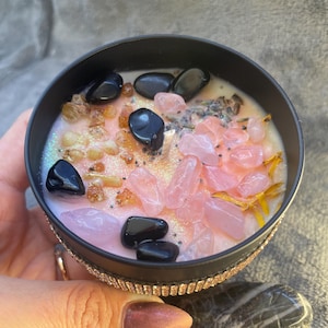 Healing & Protection Homemade Candle Obsidian Rose Quartz Incense Poppy Seeds Black Opium Scent Spiritual Healing Candle Handmade Gift