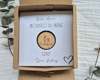 Patentante / Patenonkel fragen – personalisierter Schlüsselanhänger im Geschenkset | Taufgeschenk