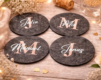 Personalisierte Filzuntersetzer | Hochzeit Gastgeschenk | Untersetzer mit Namen & Initiale | Tischdeko Hochzeit | Geschenk für Gäste