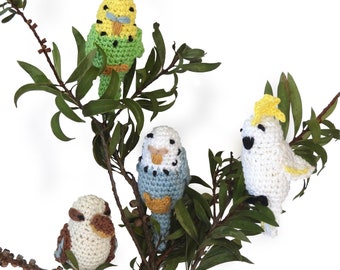 3 tiny Aussie Birds Crochet Bundle, Budgie, Kookaburra, cockatoo, Amigurumi, PDF Pattern