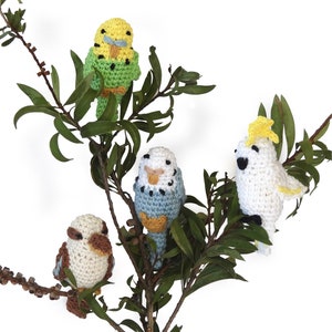 3 tiny Aussie Birds, Budgie, Kookaburra, cockatoo, Amigurumi Crochet PDF Pattern Bundle image 1