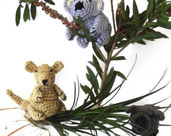 3 tiny Aussie Animals, Koala, Kangaroo, Wombat, Amigurumi Crochet PDF Pattern Bundle
