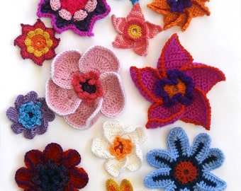 6 Crochet Flower Pattern Bundle, PDF Ebook