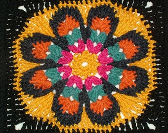 Big Flower Granny Square Crochet Pattern, Afghan Rug Blanket Throw, PDF download