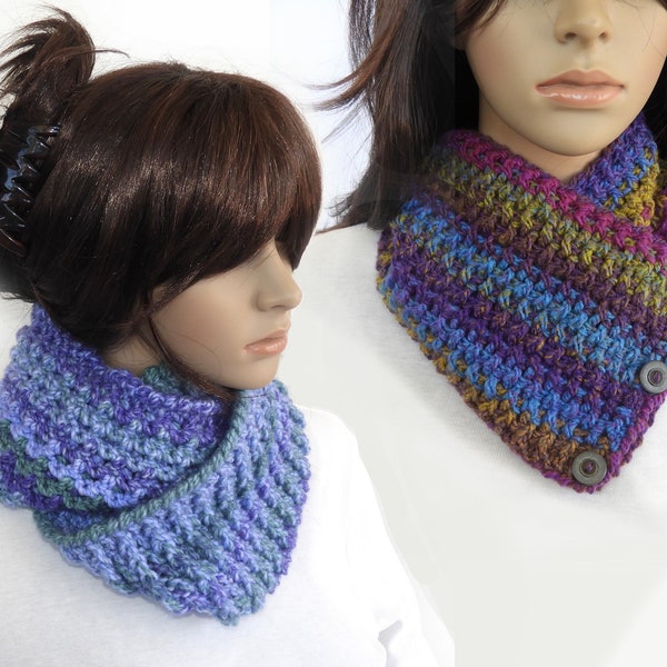 Infinity and Button cowls, 2 crochet  Patterns, Digital PDF download