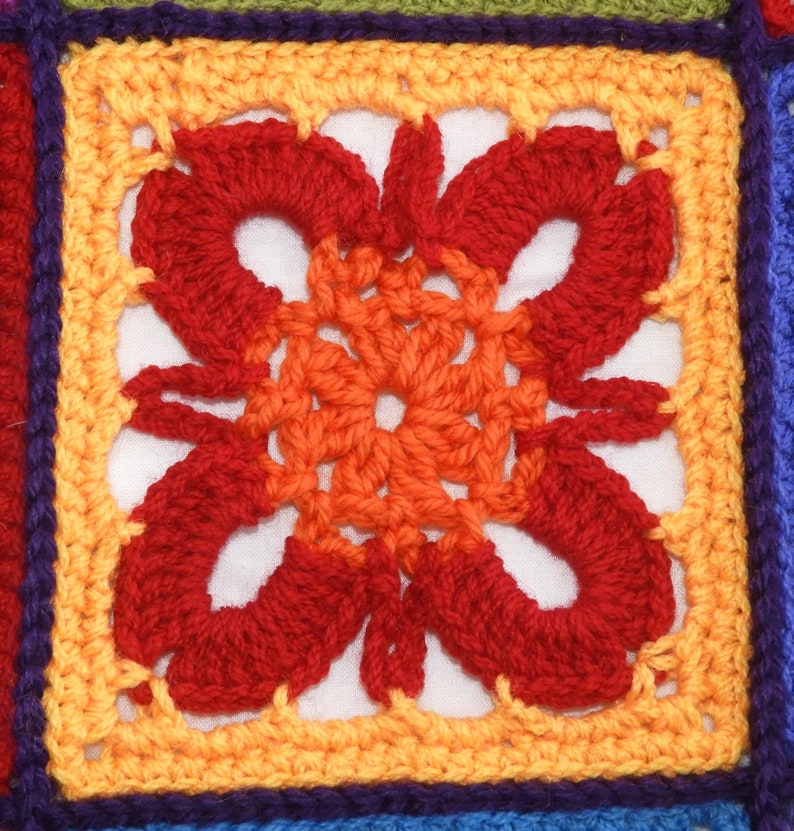 4 Leaf Clover Motif, Afghan blanket Rug, Scrap Yarn Crochet Pattern, PDF Download image 6
