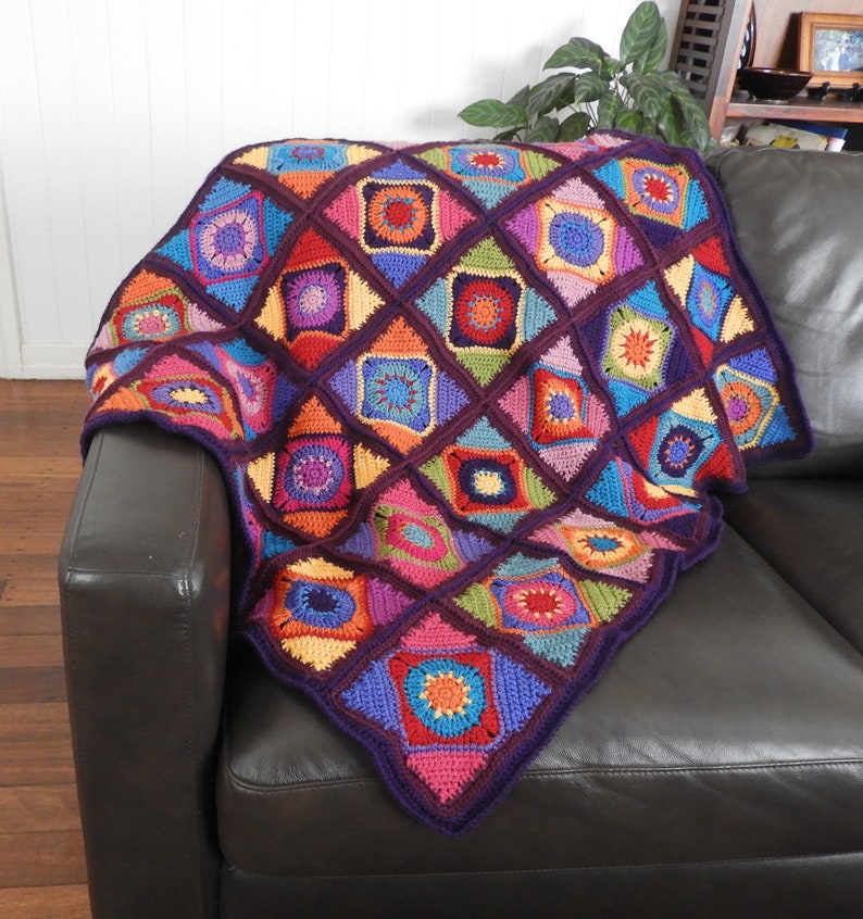 Crochet Diamond Motif Pattern, Granny Square, Afghan, Throw Rug, blanket, PDF Instant Download image 8