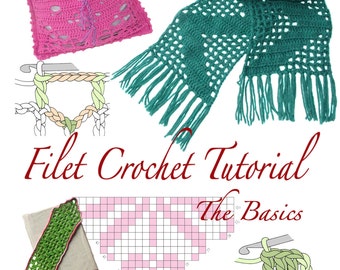 Filet Crochet Pattern Tutorial PDF Ebook, bookmark, scarf, purse,