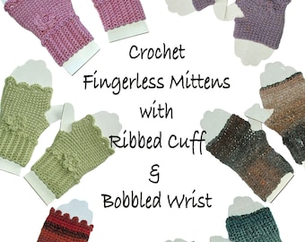 Fingerless Gloves Mittens, PDF Crochet Pattern,