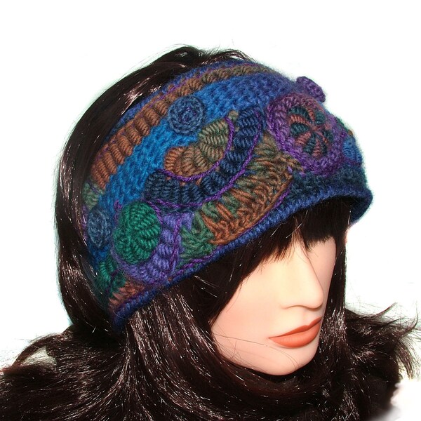 Earwarmer Freeform Crochet OOAK Headband - Caramel Grape