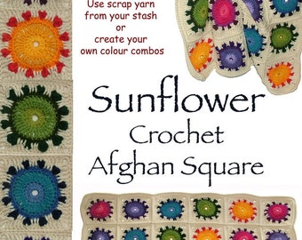 Sunflower, Crochet Blanket Pattern, Scrap Yarn Baby Afghan Pattern, PDF Download