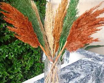 7Psc Natural Dried Pampas Bouquet: Boho Wedding Centerpiece Arrangement 24"