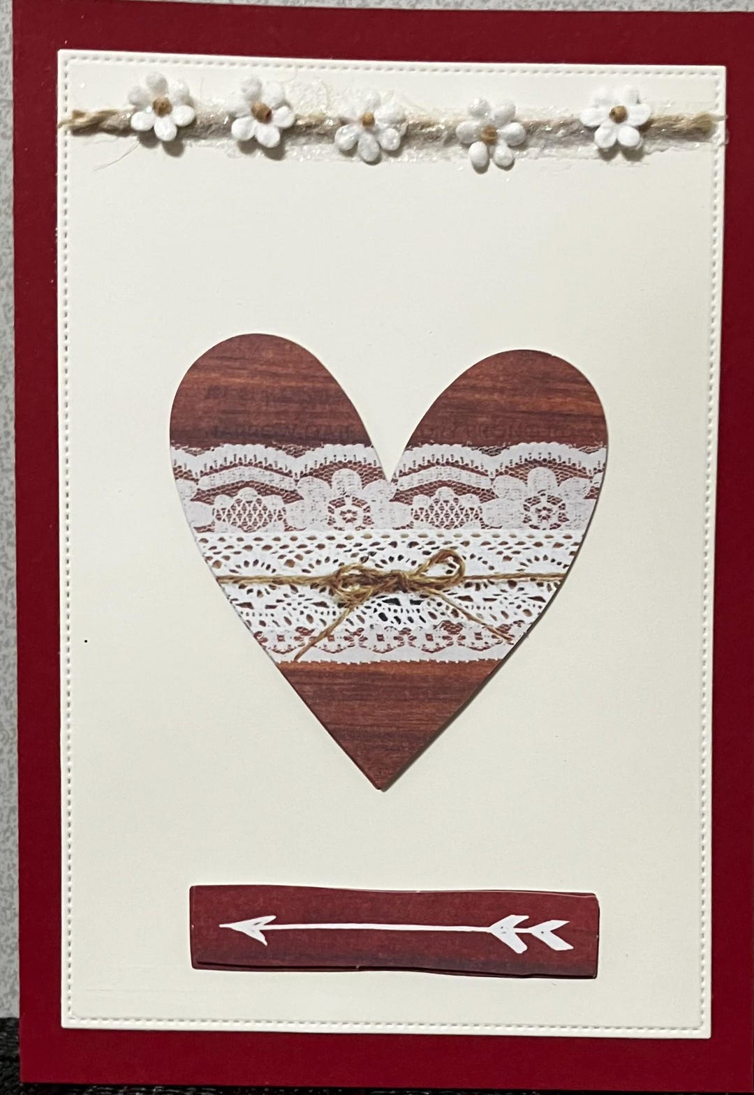 Handmade Valentine s Day Card Rustic Heart Arrow Flowers Etsy