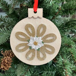 Gold and White Poinsettia Handmade Christmas Ornament