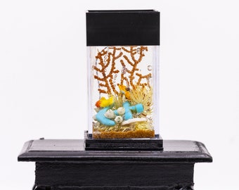 Dollhouse Miniature Salt Water Tropical Fish Tank Aquarium with Electric Mini Plug In Lighted Hood Hand Made OOAK NO STAND