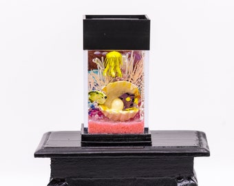 Dollhouse Miniature Salt Water Tropical Fish Tank Aquarium with Electric Mini Plug In Lighted Hood Hand Made OOAK NO STAND