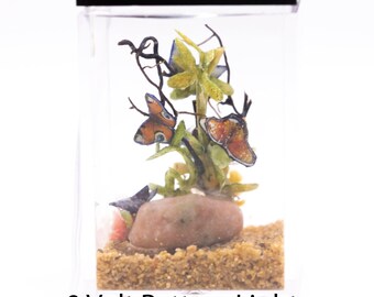 Dollhouse Miniature Butterfly Terrarium Vivarium Tank Aquarium with Electric Mini Lighted Hood Hand Made OOAK NO STAND