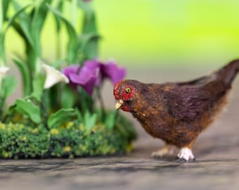 1:12 Scale Dollhouse Miniature Road Island Red Chicken Hen Artist Made Flocked Feathered OOAK