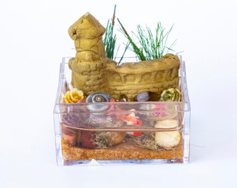 Dollhouse Miniature Reptile Terrarium Hermit Crab Sand Castle Tank Aquarium Vivarium Miniature Display Bowl