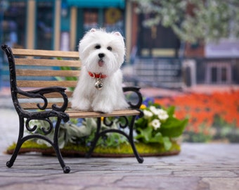 Dollhouse Miniature Standing Mini Westie West Highland White Terrier Artist Sculpted Furred OOAK Dog 1:12 Scale