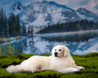 Dollhouse Miniature Laying Great Pyrenees Artist Sculpted Furred OOAK Dog 1:12 Scale
