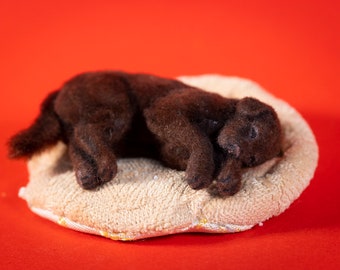 Dollhouse Miniature Laying Chocolate Labrador Retriever Dog Flocked Painted Artisan 1:12 Scale