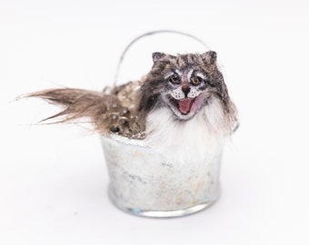 Dollhouse Miniature Cat in Bath Tub Artist Sculpted Furred OOAK Kitty 1:12 Scale