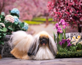 Dollhouse Miniature Miniature Pekingese Lap Dog Artist Sculpted Furred OOAK Dog 1:12 Scale