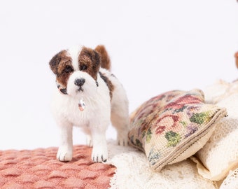 Dollhouse Miniature Standing Jack Russell Terrier Dog Artist Sculpted Furred OOAK Dog 1:12 Scale