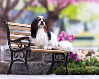 Dollhouse Miniature Miniature English Toy Spaniel Lap Dog Artist Sculpted Furred OOAK Dog 1:12 Scale