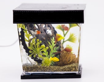 Dollhouse Miniature Fresh Water Fish Tank Aquarium with Electric  Lighted Hood Hand Made OOAK NO STAND Battery Optional
