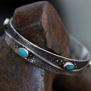 Sterling Silver Turquoise Cuff Bracelet | Textured Handmade Silver Jewelry | Artisan Southwest Gift