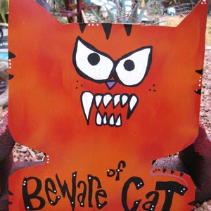 Mason Beware of Cat: Metal Cat Sign Yard Art image 2