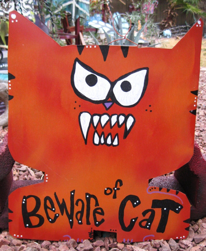 Mason Beware of Cat: Metal Cat Sign Yard Art image 2