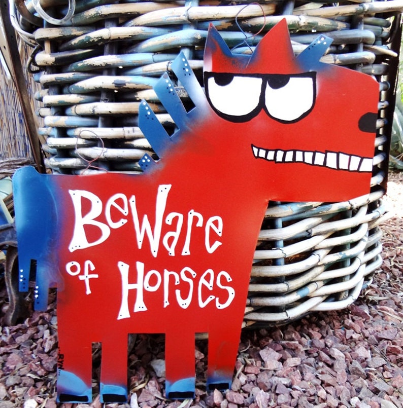 Benutzerdefinierte Pferdeschilder: Beware of Horses, Metall Pferde Schilder Yard Art Bild 5