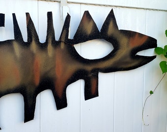 Spike Dog Metal Yard Art, Metal Wall Art, Rynski Primordial Protector