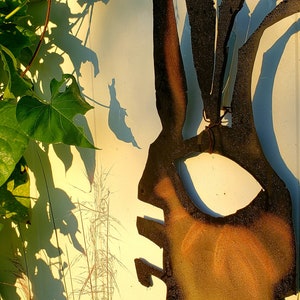 Cranky Rabbit Metal Yard Art, Primordial Protector Burt the Cranky Rabbit, Metal Wall Art image 2