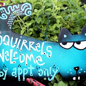 Squirrel Sign: Protect Your Yard and Garden, Metal Yard Art
