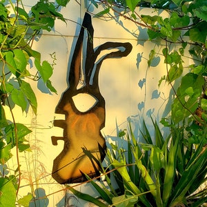 Cranky Rabbit Metal Yard Art, Primordial Protector Burt the Cranky Rabbit, Metal Wall Art image 3