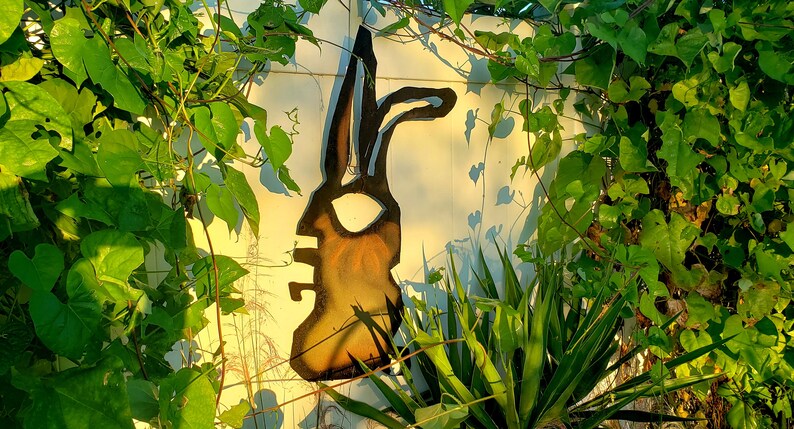 Cranky Rabbit Metal Yard Art, Primordial Protector Burt the Cranky Rabbit, Metal Wall Art image 3