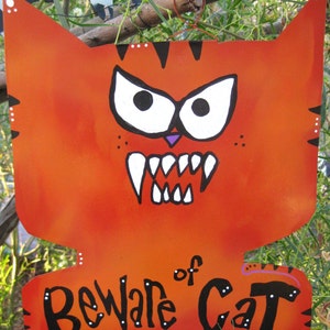 Mason Beware of Cat: Metal Cat Sign Yard Art image 5