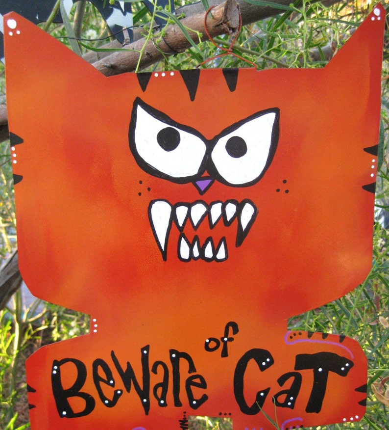 Mason Beware of Cat: Metal Cat Sign Yard Art image 5