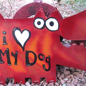 Ik hou van mijn hond: metalen outdoor hondenbord, tuin kunst afbeelding 1
